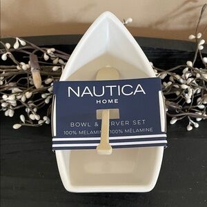NWT Nautica Melamine Navy & White Boat-Shaped Bowl and Server Set 4x6 Inches